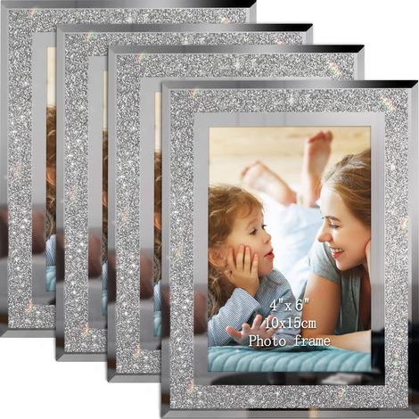 Lot de 4 cadres photo à paillettes de 10 x 15 cm, cadre photo en verre scintillant pour table, affichage horizontal ou vertical (1/5)