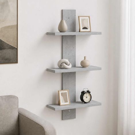 vidaXL Étagère Murale Gris béton 30 x 13,5 x 64,5 cm Bois d'ingénierie (1/5)