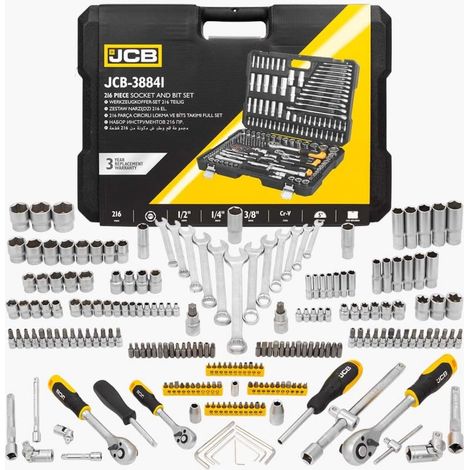 JCB Set di utensili (216 pezzi, 1/4''3/8''1/2'', 6 bordi), set di utensili