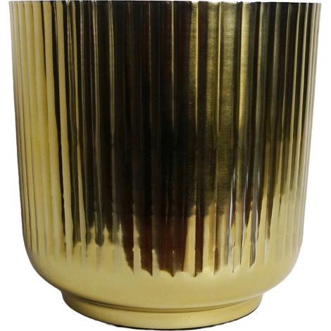 20cm Gold Fluted Metal Planter by Leaf (1/3)