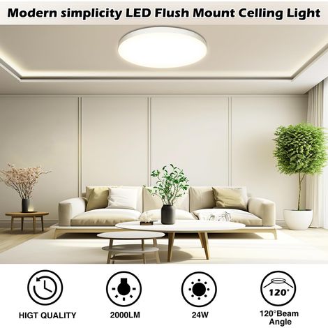 Plafoniera LED, Plafoniera 24W 2000LM 4000K Plafoniera per Bagno IP44 Plafoniera per Camera da Letto Ø30 CM Applicabile a Bagno, Camera da Letto, Cucina, Soggiorno, Balcone (1/4)