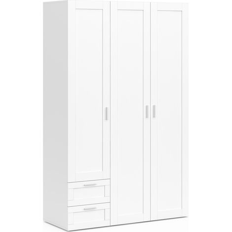 Idmarket – Armoire 3 portes blanche 120 cm – Penderie 78 cm – 2 tiroirs – 3 étagères réglables – Dimensions 120x48x190 cm (1/5)
