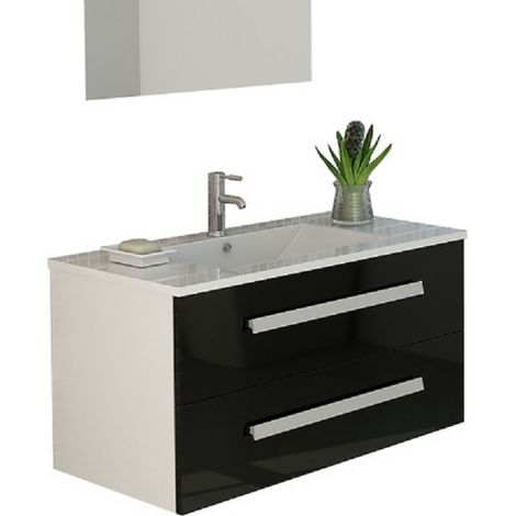 Badmöbel Badset LOCARNO schwarz hochglanz mit Soft Close (1/2)