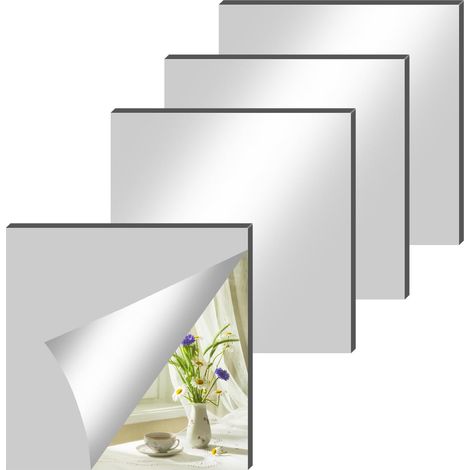 Miroir Mural Autocollant 20 x 20cm, 4 Pièces  Miroir Adhésif Mural, 40 Collants Double Face Inclus, Pour Décoration Murale, Pour Armoire Salon Salle de Bain Chambre (1/5)