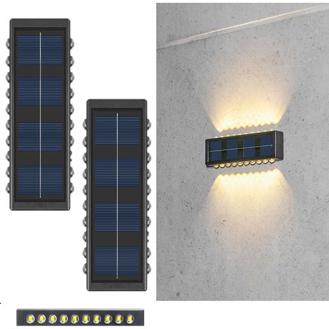 Applique solaire , Applique solaire d'extérieur, IP65 étanche, pour terrasse, escalier, patio, rambarde, cour (lumière chaude - 2 pcs) (1/5)