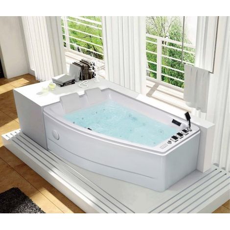 Vasca idromassaggio angolare biposto asimmetrica Radio Bluethoot 170x120cm Slosa Bianco,170x120x63cm (LxPxH) ,Sinistra,2
