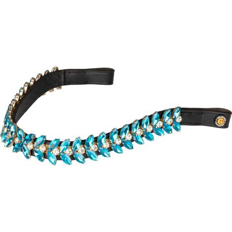 COB, Blu: Frontalino per cavalli in cuoio a 5 file di cristalli Blue Jets Crystal (1/4)