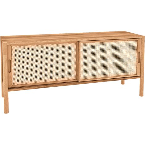 Meuble bas hêtre et canage sogno 142x46 cm - Naturel (1/3)
