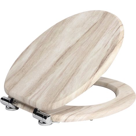 Abattant de toilette HomSeat aspect bois clair, couvercle à fermeture douce, âme en MDF, revêtement hygiénique facile à nettoyer, taille universelle (1/5)