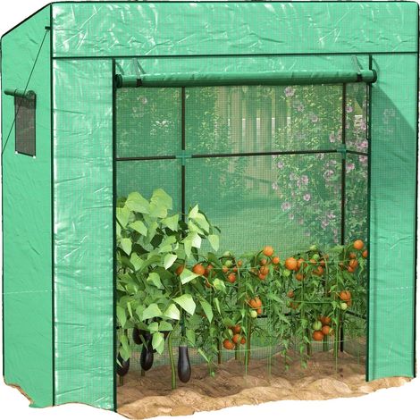 Invernadero de jardín, estructura de acero con cubierta de PE, 196 cm x 77 cm x 197 cm, Impermeable: Sí, Puerta enrollable con cremallera, Protege las plantas de las inclemencias del tiempo. (1/5)