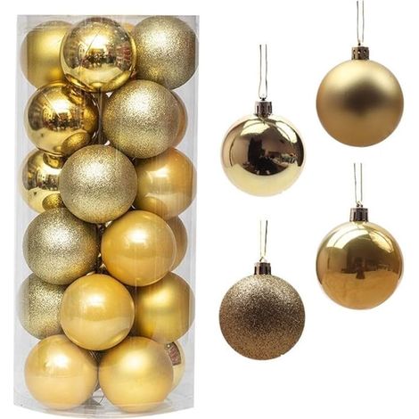 2er-Set mit je 24 Weihnachtskugeln zum Aufhängen an Weihnachtsbäumen, Hochzeitsdekorationen (gold)