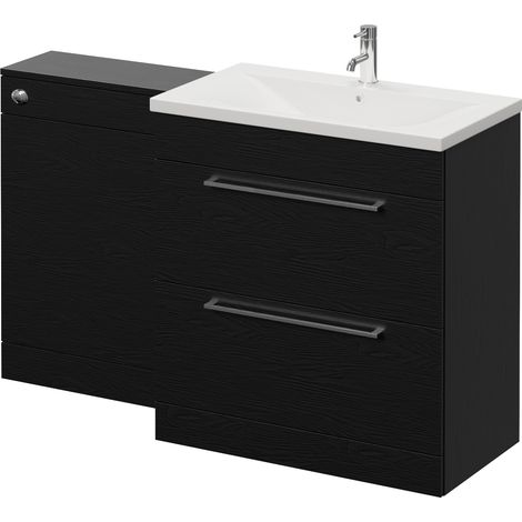 Napoli 460 Cento Nero Oak 1400mm 2 Drawer Vanity Unit Toilet Suite with Glide Basin - 1400mm - Chrome 480mm HandleWithout Kingston Toilet Pan