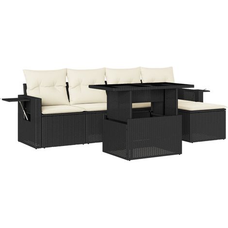 Maison Exclusive - Set Divano da Giardino 6 pz con Cuscini Nero in Polyrattan (1/5)