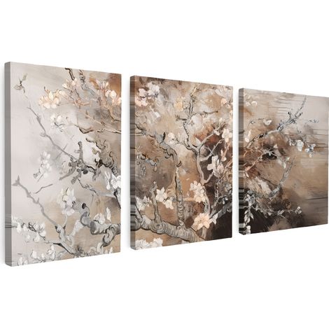 MULTI-PANEL WALL ART Trittico Set of 3 Almond Blossom - Abstract - Beige 90x40 cm