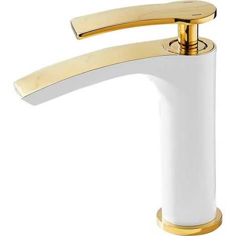 Single Hole Bathroom Sink Faucet with Handle Floor Mount White Gold (Short Version) MUMU (1/4)