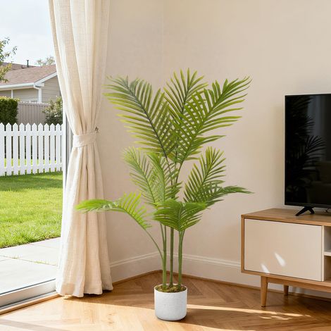 Palmier Areca artificiel 105 cm – plante factice tropicale en PEVA, feuillage dense (8-9 feuilles) – avec pot moderne – sans entretien – salon, balcon (1/4)