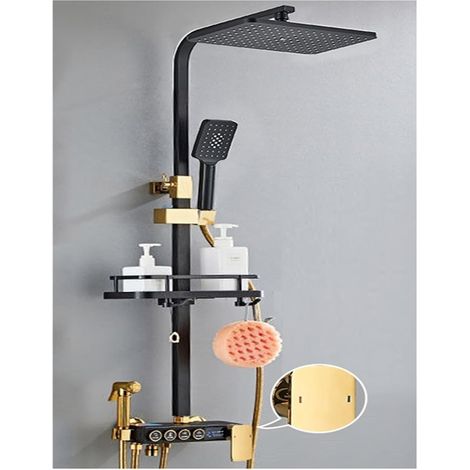 Ensemble de douche mitigeur thermostatique intelli Système de douche de salle de bain à affichage numérique, ensemble noir de robinet de douche thermostatique, robinet de douche à effet pluie moderne (1/5)