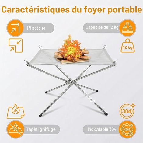 Portable Outdoor Fire Pit 22 Inch Stainless Steel Fire Pit with Fire Mat and Carry Bag, Stainless Steel Outdoor Fire Pit for Outdoor Garden Camping Patio BBQ (1/4)