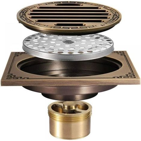 Siphon De Sol - Cuivre Massif - 10,2 x 10,2 cm - Sortie 5,1 cm - Anti-Odeur Anti-Insectes Anti-Reflux - Pour Salle De Bain WC Cuisine Garage Piscine - 1 Pièce