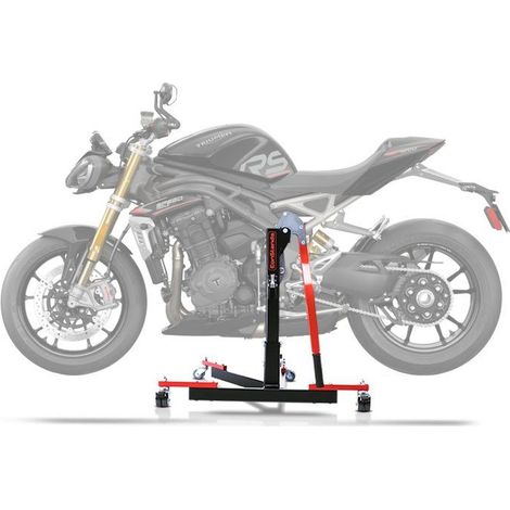 Werkstatt-Zentralständer - CONSTANDS - Power-Evo - Triumph Speed Triple 1200 RS (21-25) - 300 kg - Rotes Adapter-Kit