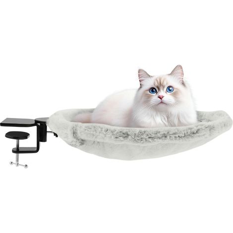 Hamac en peluche pour chat - Forte capacité de charge confortable - Lit de bureau pour chat - Support stable - Peu encombrant - Hamac de fenêtre - Lit suspendu pour chat jusqu'à 18 kg (gris) (1/5)