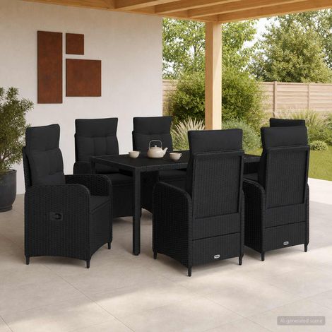 vidaXL Ensemble de repas extérieur 7 pc Noir polyrotin (1/5)