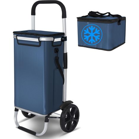 Chariot de Courses 2 Roues en Aluminium avec Compartiment Impermeable Caddie de Courses Pliable 3 en 1 avec Sac Isotherme Individuel Sac Chariot Bleu Marine 58L (1/5)