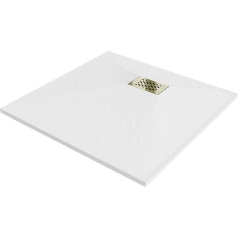 Mexen Hugo plato de ducha cuadrado SMC 90 x 90 cm, blanco, tapa dorada - 42109090-G (1/5)