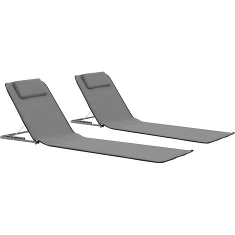Tapis de plage pliables 2 pcs Acier et tissu Gris (1/5)
