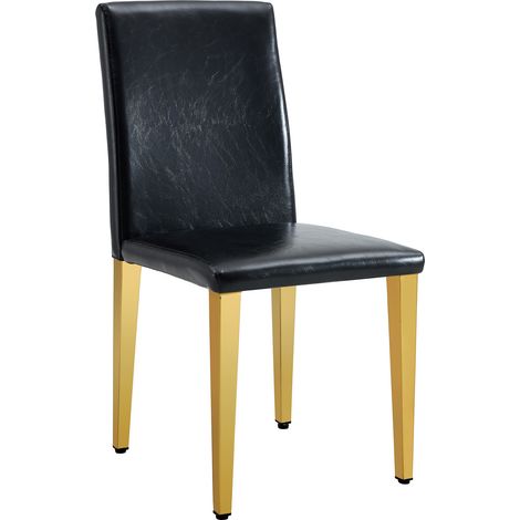 Lot de 2 chaises de salle à manger minimalistes en PU noir avec pieds métalliques dorés, assise confortable, hauteur 90 cm (1/5)