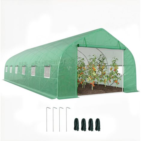 Großes Gartentunnelgewächshaus mit PE-Folie, Stahlrahmen, Rolltor und 12 Öffnungen, 8 x 3 x 2 m