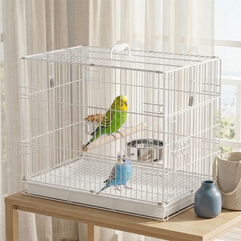 Cage à oiseaux pliable et portable pour les voyages, avec perchoir en bois et plateaux en acier inoxydable, adaptée aux petits oiseaux (1/5)