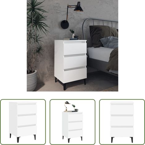 Rangement - Table de chevet avec pieds en métal blanc 40x35x69 cm (1/5)