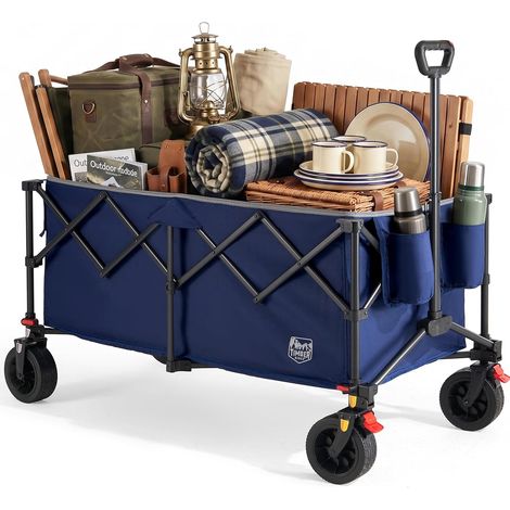 Chariot de Camping Pliable 300L Roues Tout Terrain avec Frein Chariot charge max.150kg, housse amovible et roues tout terrain avec frein, idéal pour le camping, le jardin et le shopping (1/5)