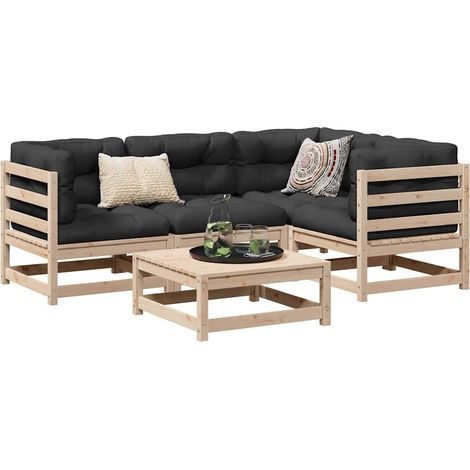 vidaXL Juego de sofás de jardín 5 piezas madera maciza de pino (1/5)