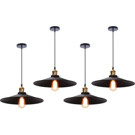 4PCS Rétro Lustre Suspension Industrielle 36cm Plaofnnier Fer Abat-jour en Métal Noir (1/5)