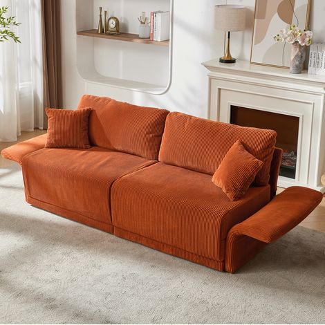 Schlafsofa 183 x 84 x 62 cm, orange, aus Kordvelours, MEUBLIV (1/5)