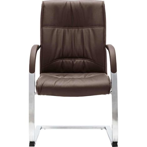 vidaXL Silla de oficina voladiza de cuero sintético marrón (1/2)