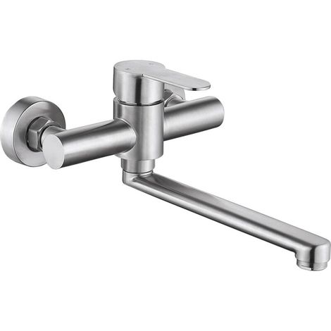 Rubinetto da cucina a parete, miscelatore per lavello girevole a 360°, in acciaio inox spazzolato 304.