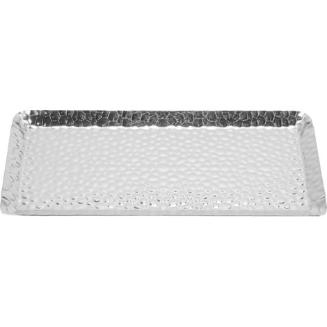 Plateau Dessert Acier Inoxydable 25x11cm Sécurisé Lave-vaisselle, Plateau Martelé Polyvalent pour Maison Restaurant Argenté (1/5)