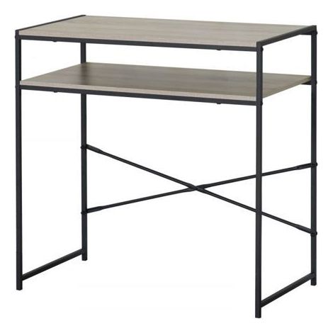 Bureau droit - JUANIO - 77x40x75 cm - Étagère intégrée - Plateau effet bois naturel - Structure métal noir (1/5)