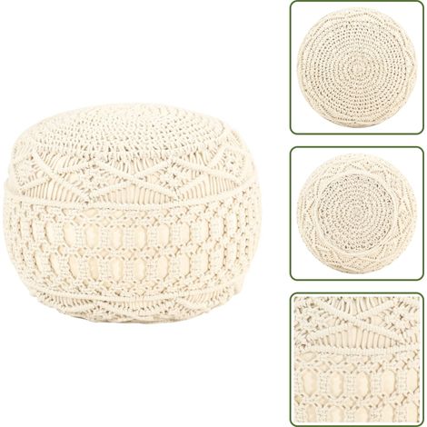 Pouf fait à la main en macramé 45x30 cm Coton - Pouf Design - Pouf Moderne - Pouf Beige - Pouf Macramé - Pouf Artisanal (1/5)