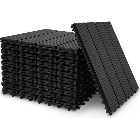 Dalles de terrasse en bois composite WPC 30 x 30 cm Dalles clipsables jardin extérieur Noire x10 (1/4)