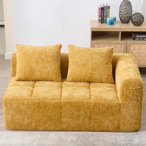 2-Sitzer-Sofa 158 x 90 x 60 cm – Weicher Komfort mit Kissen und Seitentaschen – Chenille, gelb (1/5)