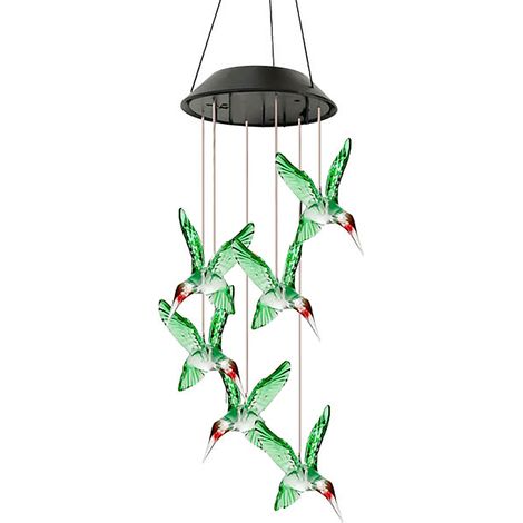 Lumière solaire pour carillon à vent oiseaux colorés, coque noire étanche LED extérieur, décoration jardin balcon, changement de couleur (1/5)