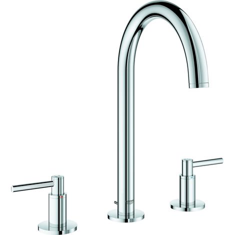Grohe – Mélangeur 3 trous 1/2' lavabo taille M – Finition chromée – Tête à disques céramique Carbodur – Bec mobile avec mousseur laminaire (1/4)