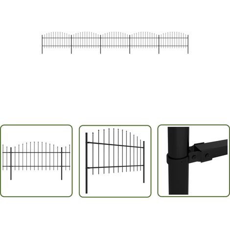 The Living Store Gartenzaun mit Speerspitzen Stahl (1 - 1,25) x 8,5 m Schwarz - Gartenzaun - Stahlezaunt - Metallzaun - Sicherheitszaun - Privacyzaun (1/5)