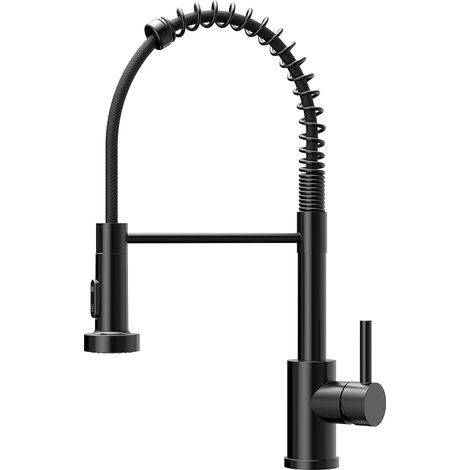 Robinet Cuisine Noir, Mitigeur Cuisine Avec Douchette Pivotant à 360° d'Évier à Arc Élevé Pulvérisateur Escamotable 2 Modes (1/5)