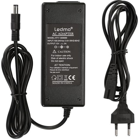 Adaptateur Alimentation 12V DC 5A/6A 60W/70W Transformateur Entrée 100-240V, câble 110cm connecteur 5,5/2,1mm, multi-protections, adapté ruban LED écran, stable et durable (1/5)