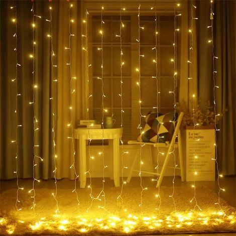 Rideaux lumineux fonctionnels à LED, 3 × 3 m, 300 LED, guirlande lumineuse pour fenêtre, guirlande lumineuse féerique, guirlande de glaçons, décoration de lumières de mariage, de Noël (1/5)